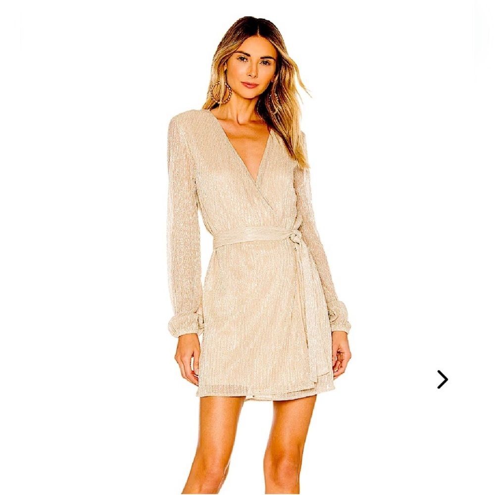 Lovers + Friends Gold Elyse Long Sleeve Wrap Dress XXS